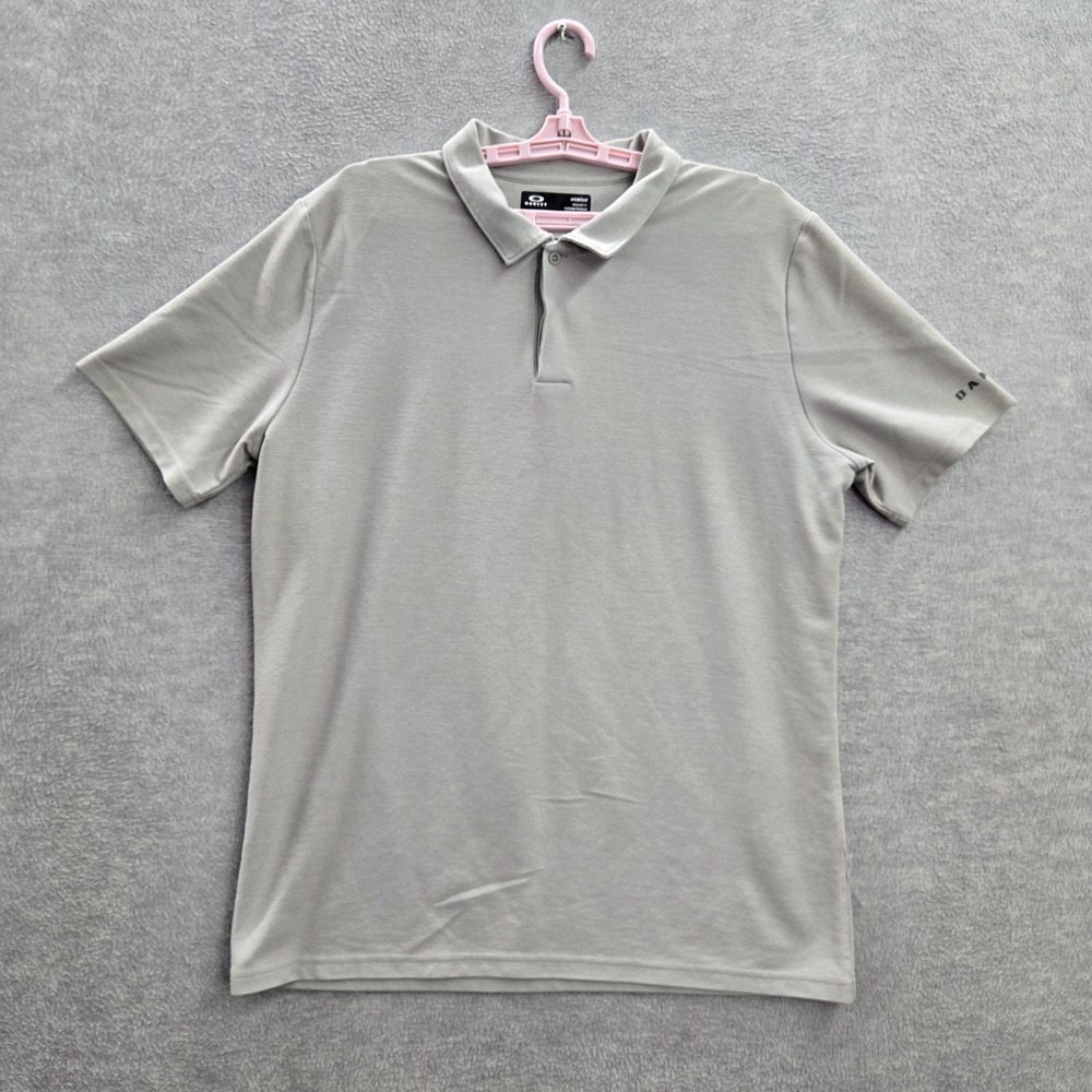 Oakley Men Polo M Gray Hydrolix Short Sleeve Logo Collar Knit Adult Casual